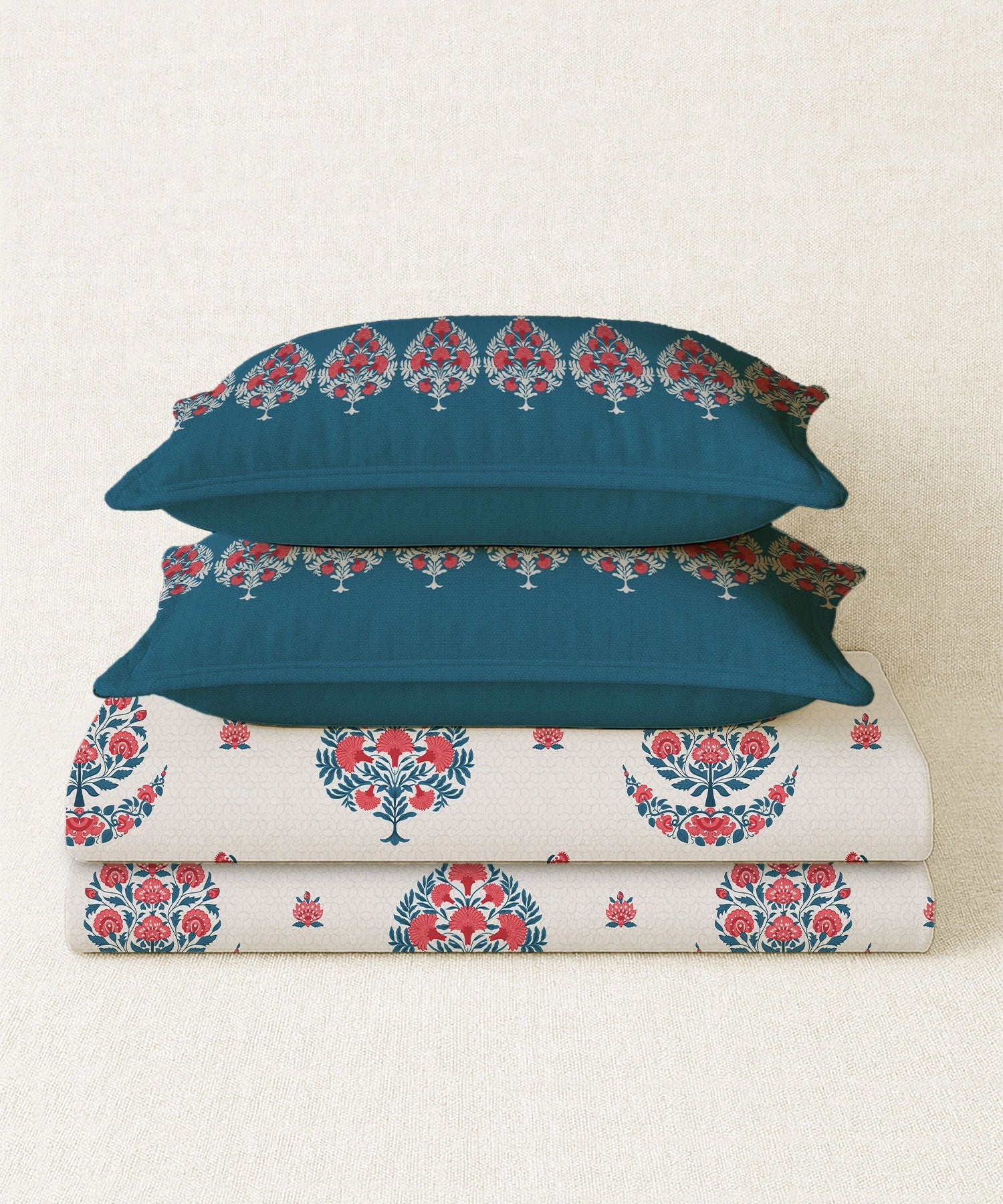 Home Essential Royal Bloom Queen Bedsheet Set, Lindon Blue| 144TC Cotton| 2 Pillow Covers