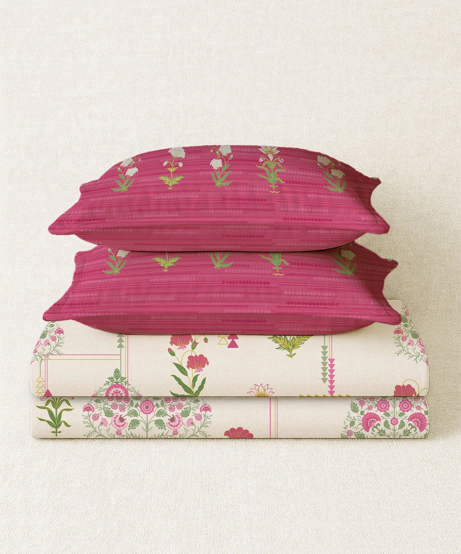 Home Essential Royal Bloom Queen Bedsheet Set, Gilded Dream Pink| 144TC Cotton| 2 Pillow Covers