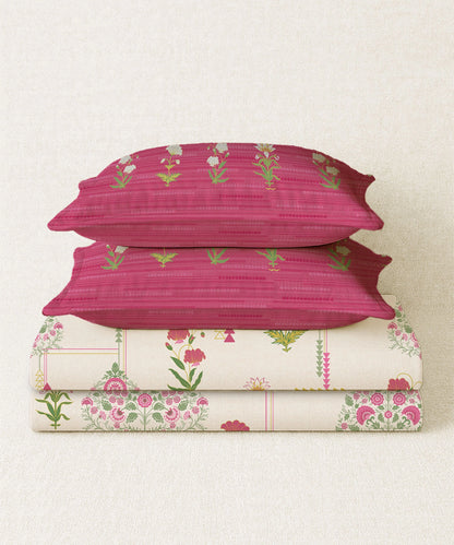 Home Essential Royal Bloom Queen Bedsheet Set, Gilded Dream Pink| 144TC Cotton| 2 Pillow Covers