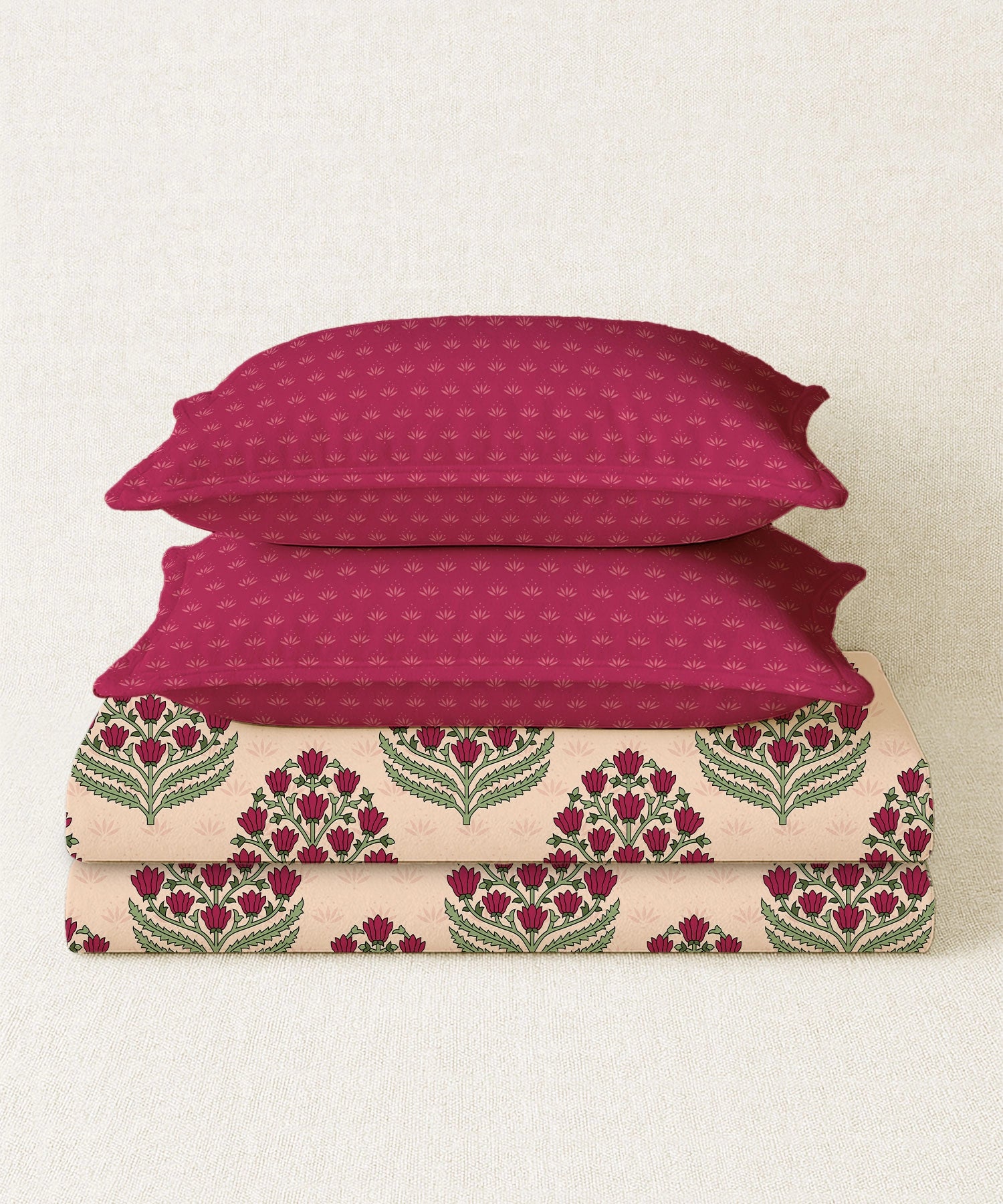 Home Essential Royal Bloom Queen Bedsheet Set, Dhalia Pink| 144TC Cotton| 2 Pillow Covers