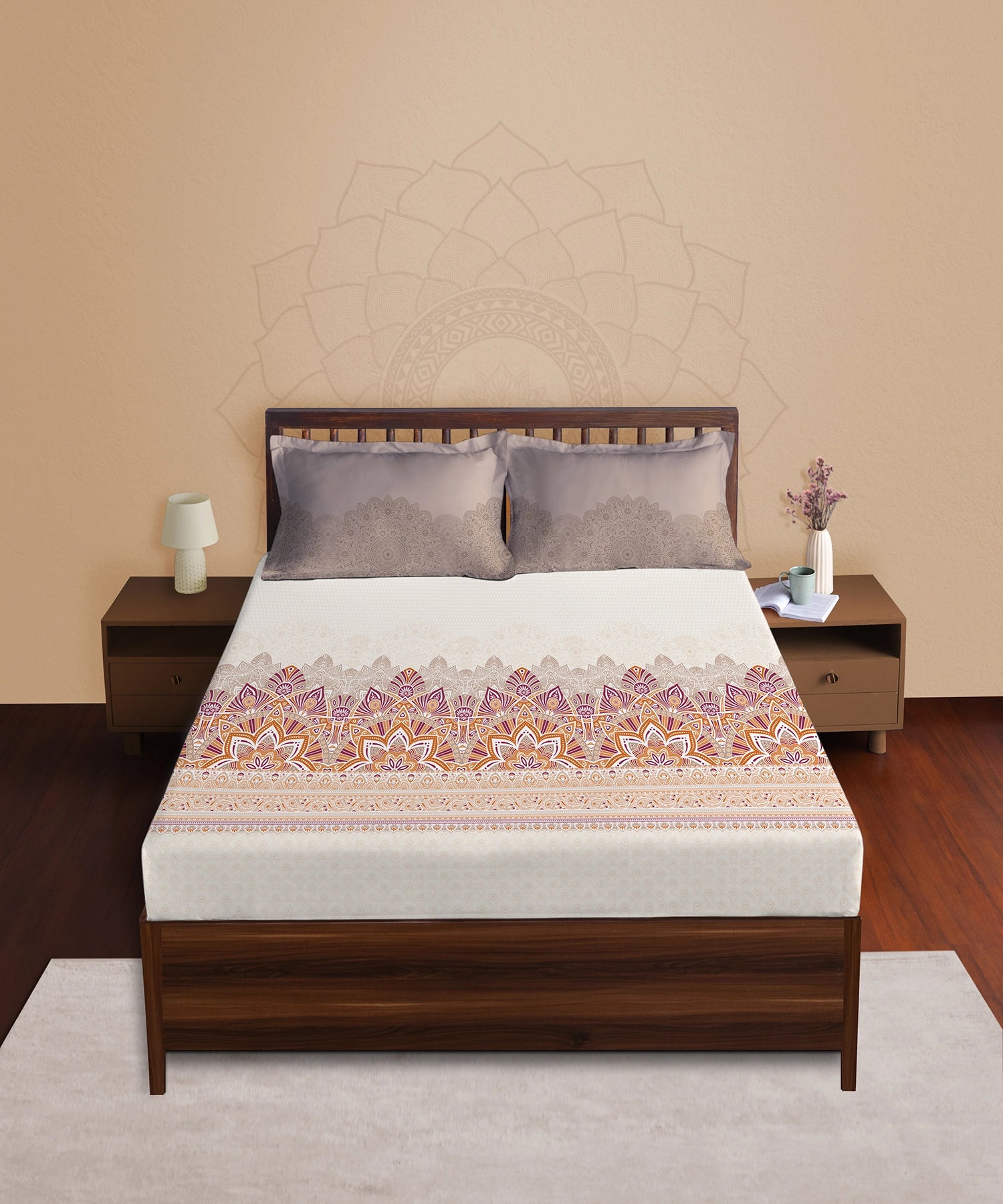 Classic Prakriti King Bedsheet Set, Tejas|210 TC Cotton|2 Pillow Covers