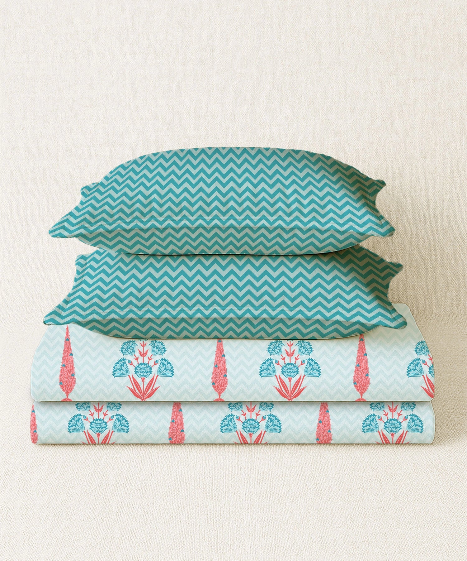 Home Essential Royal Bloom Queen Bedsheet Set, Raya Blue| 144TC Cotton| 2 Pillow Covers