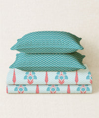 Home Essential Royal Bloom Queen Bedsheet Set, Raya Blue| 144TC Cotton| 2 Pillow Covers