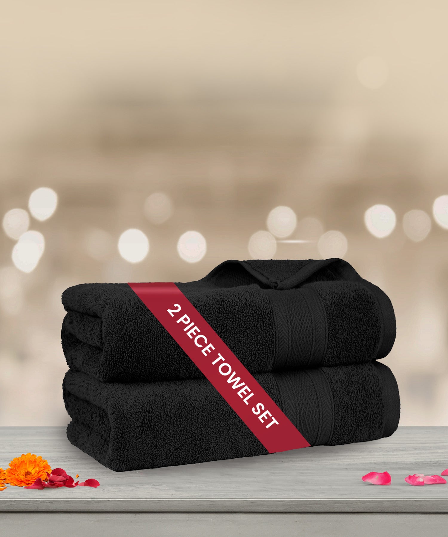 Soft Comfort Black Air Rich Technology 2Pc Bath Towel, 100% Cotton, 509 GSM, Black