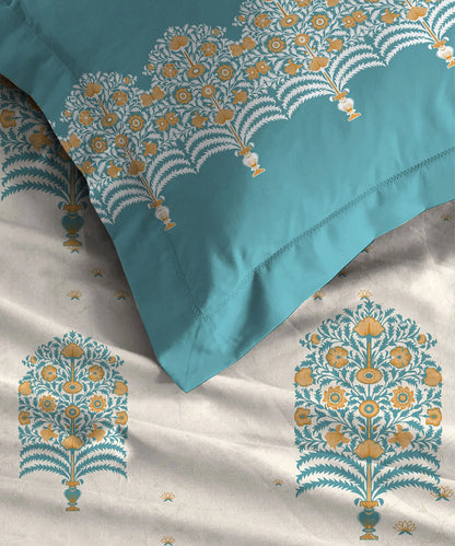 Celebration Queen Bedsheet Set, Saanjh Teal | 144 TC Cotton| 2 Pillow Covers