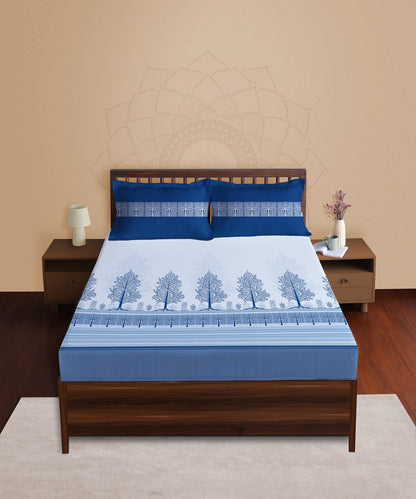 Classic Prakriti King Bedsheet Set, Neelgiri|210 TC Cotton|2 Pillow Covers