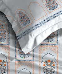 Celebration Queen Bedsheet Set, Mehira Grey | 144 TC Cotton| 2 Pillow Covers