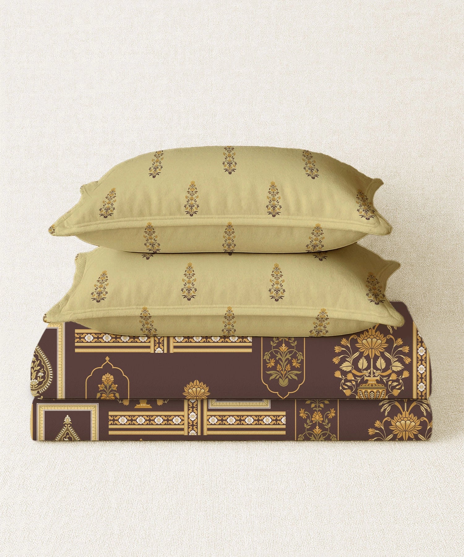 Home Essential Royal Bloom Queen Bedsheet Set, Mirabella Ochre | 144TC Cotton| 2 Pillow Covers