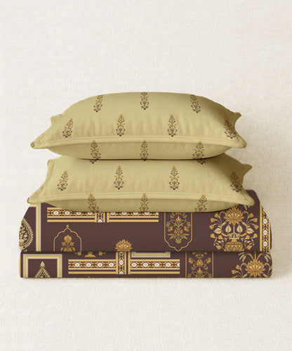 Home Essential Royal Bloom Queen Bedsheet Set, Mirabella Ochre | 144TC Cotton| 2 Pillow Covers