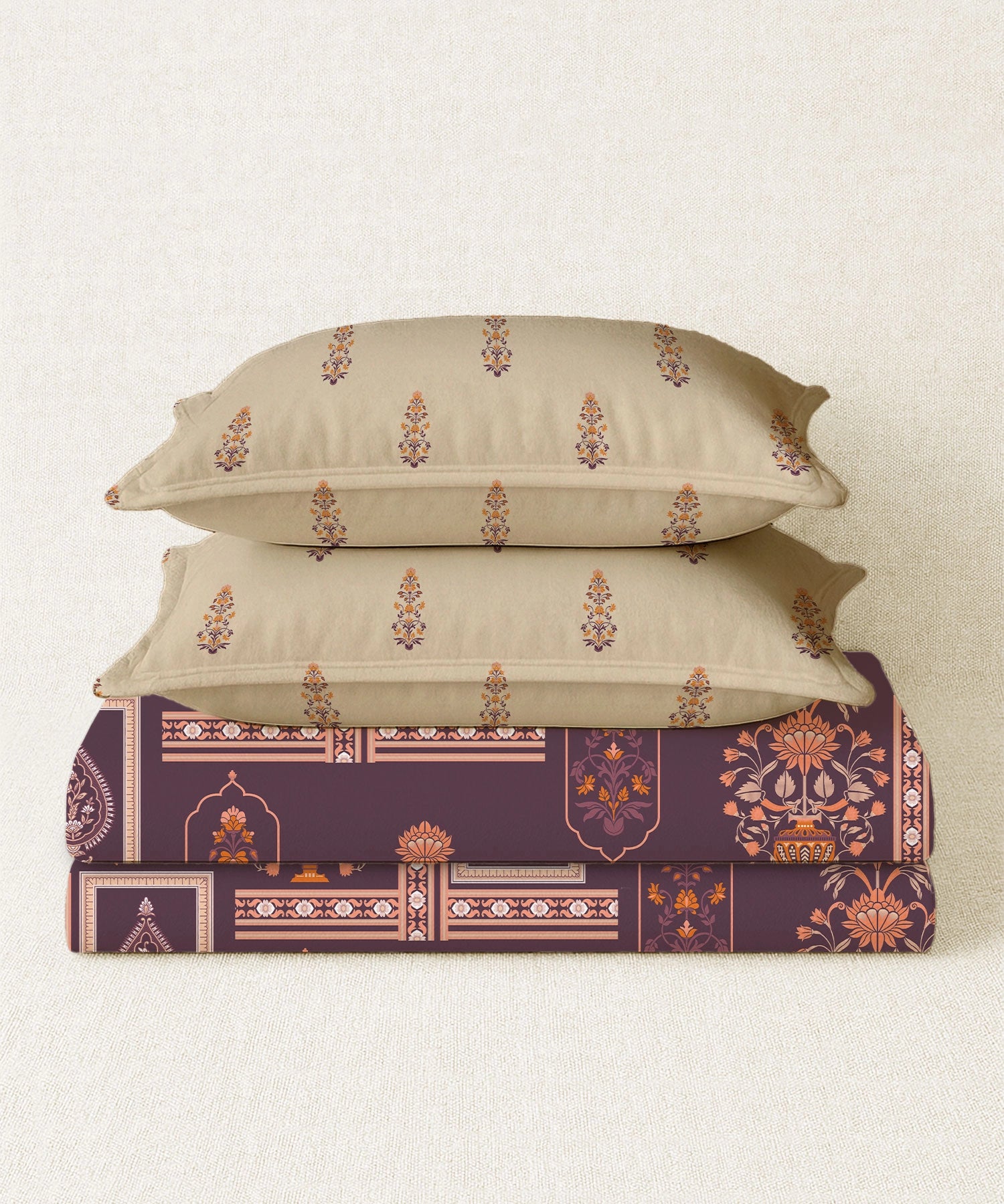 Home Essential Royal Bloom Queen Bedsheet Set, Mirabella Coral | 144TC Cotton| 2 Pillow Covers