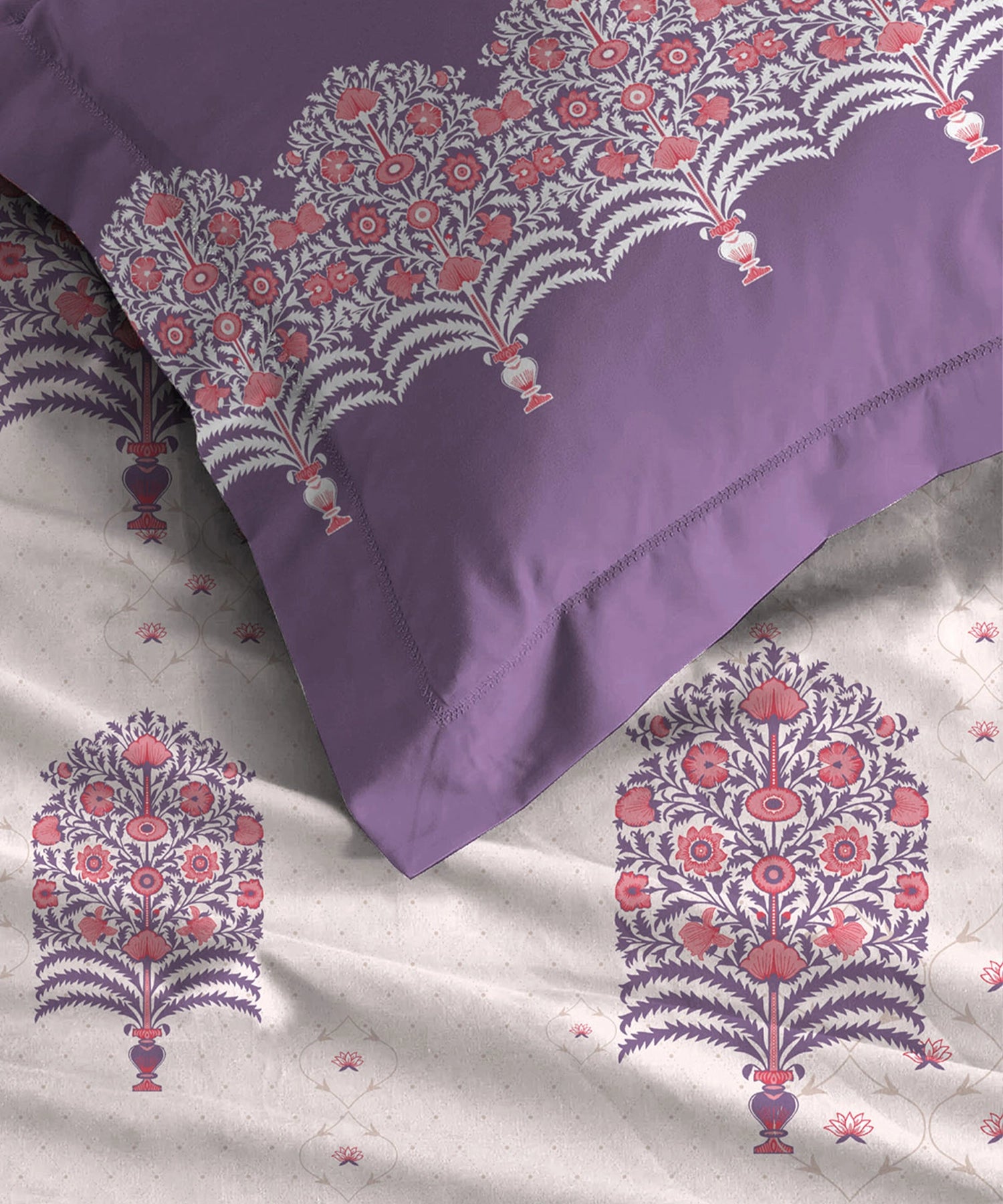 Celebration Queen Bedsheet Set, Saanjh Purple | 144 TC Cotton| 2 Pillow Covers