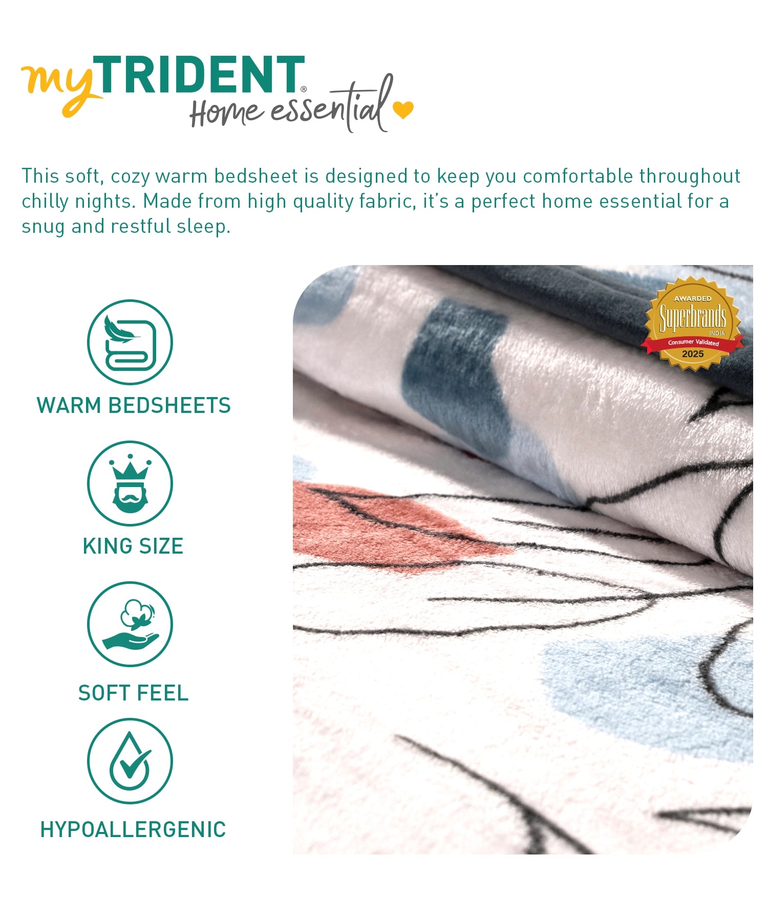 Home Essential Warm Fitted King Bedsheet, Eloise| 290 GSM Polyester|2 Pillow Covers