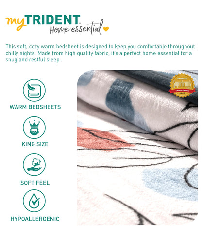 Home Essential Warm Fitted King Bedsheet, Eloise| 290 GSM Polyester|2 Pillow Covers