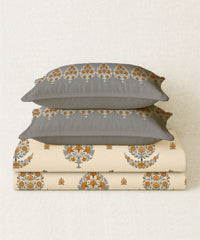 Home Essential Royal Bloom Queen Bedsheet Set, Lindon Grey| 144TC Cotton| 2 Pillow Covers