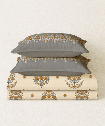 Home Essential Royal Bloom Queen Bedsheet Set, Lindon Grey| 144TC Cotton| 2 Pillow Covers