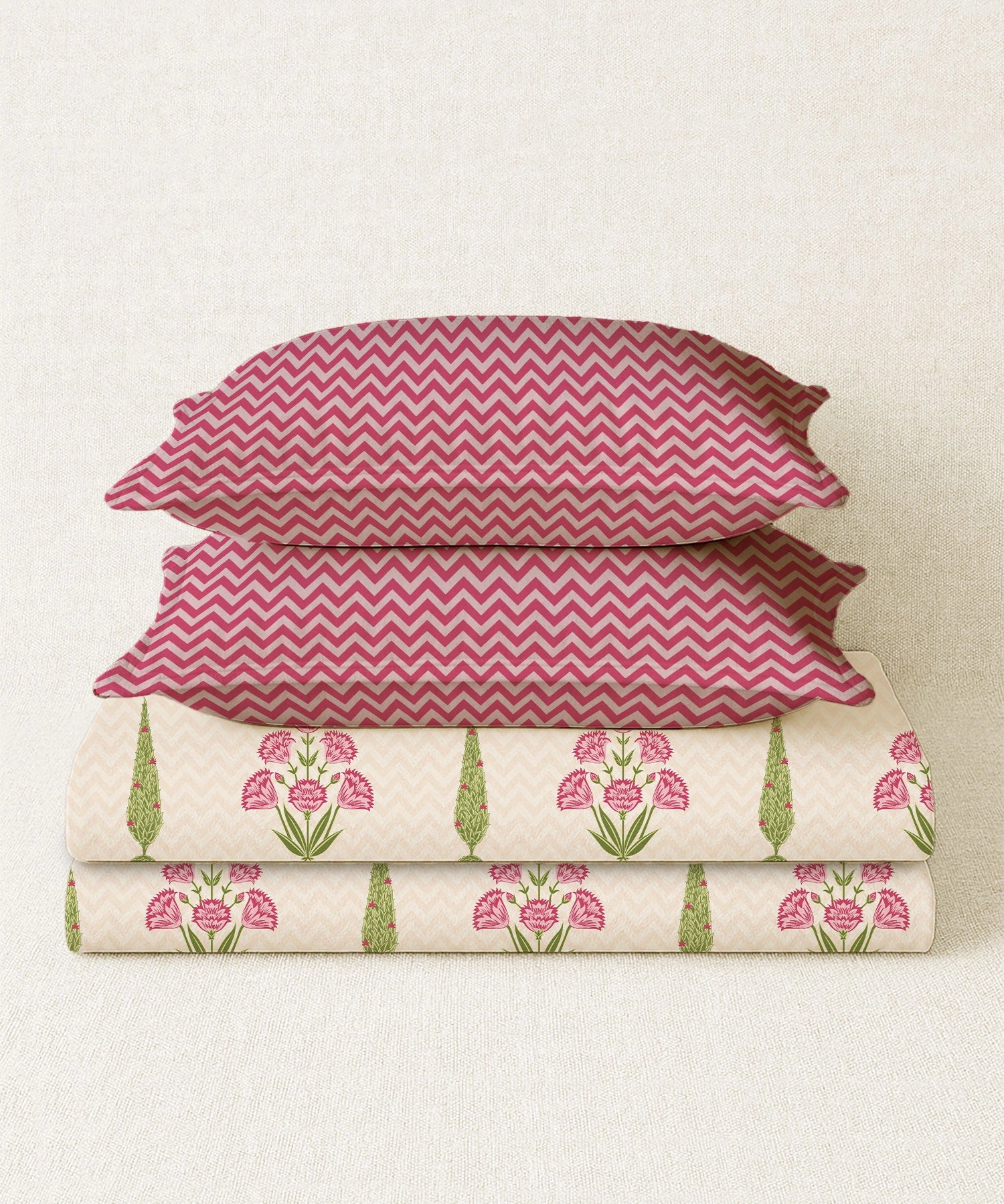 Home Essential Royal Bloom Queen Bedsheet Set, Raya Pink| 144TC Cotton| 2 Pillow Covers