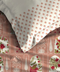 Celebration Queen Bedsheet Set, Aangan Coral| 144 TC Cotton| 2 Pillow Covers