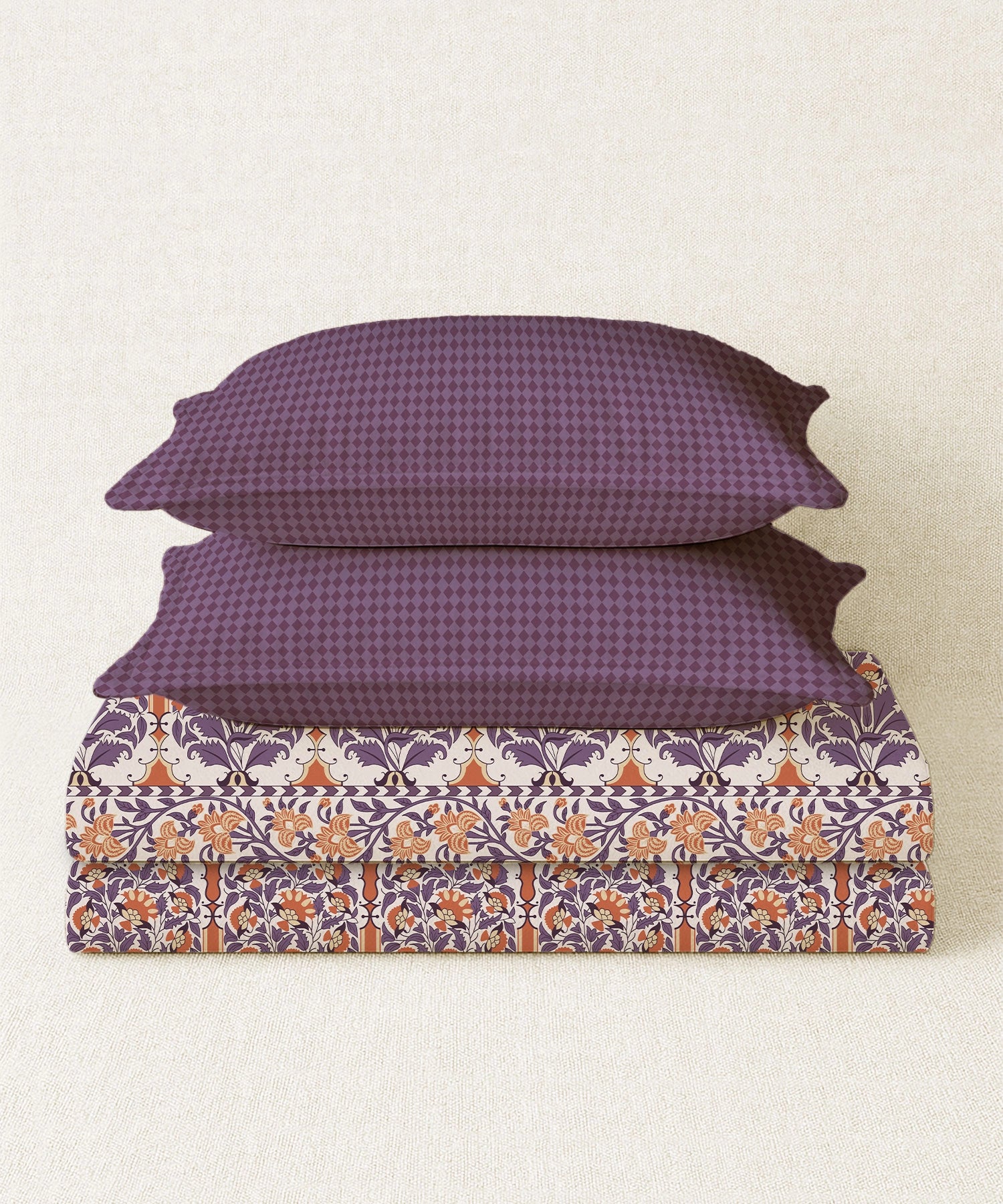 Home Essential Royal Bloom Queen Bedsheet Set, Rosario Purple| 144TC Cotton| 2 Pillow Covers