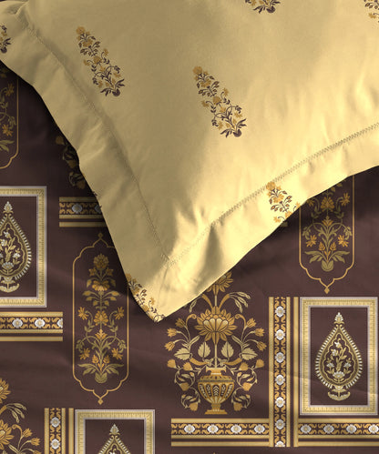 Home Essential Royal Bloom Queen Bedsheet Set, Mirabella Ochre | 144TC Cotton| 2 Pillow Covers