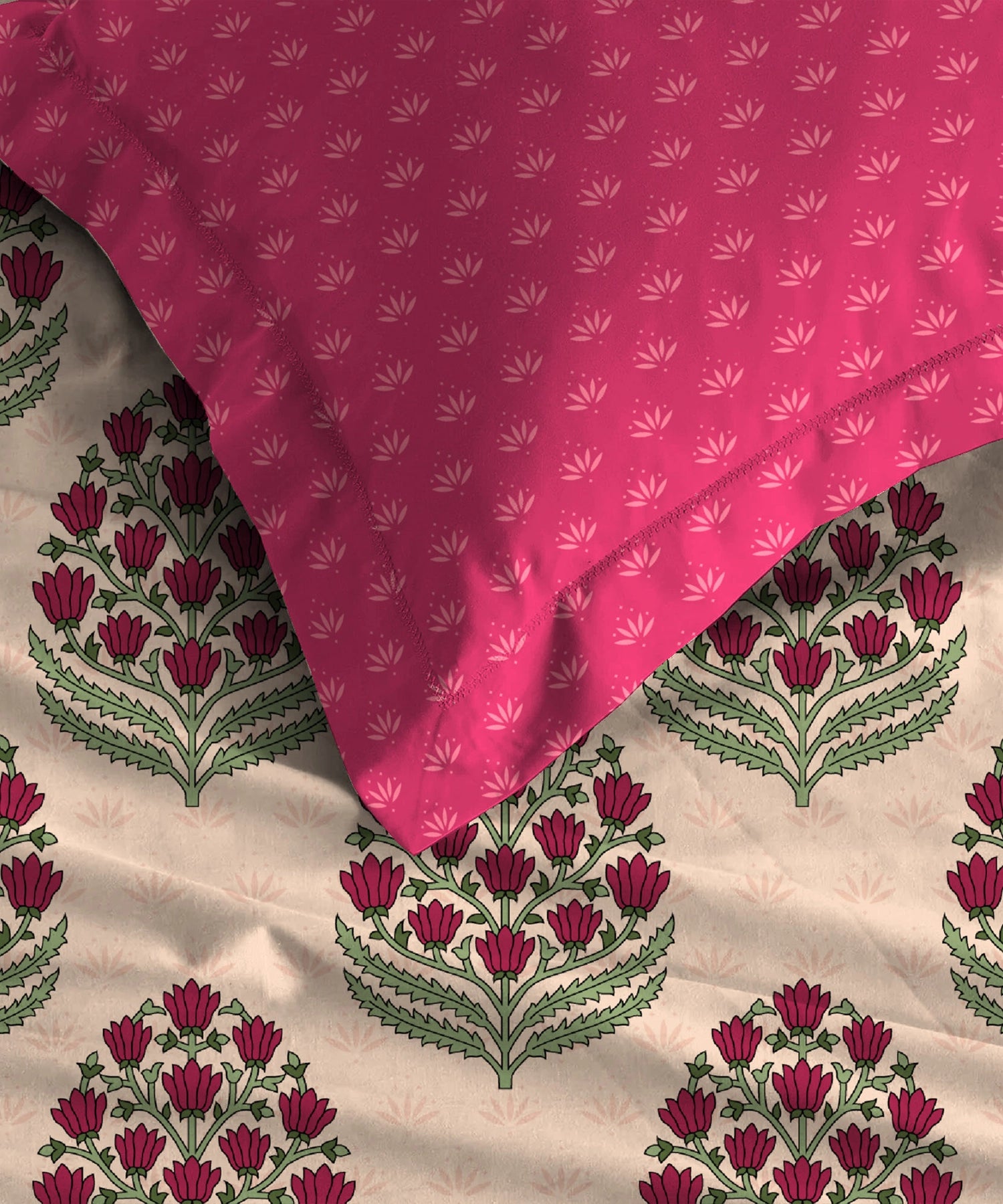 Home Essential Royal Bloom Queen Bedsheet Set, Dhalia Pink| 144TC Cotton| 2 Pillow Covers