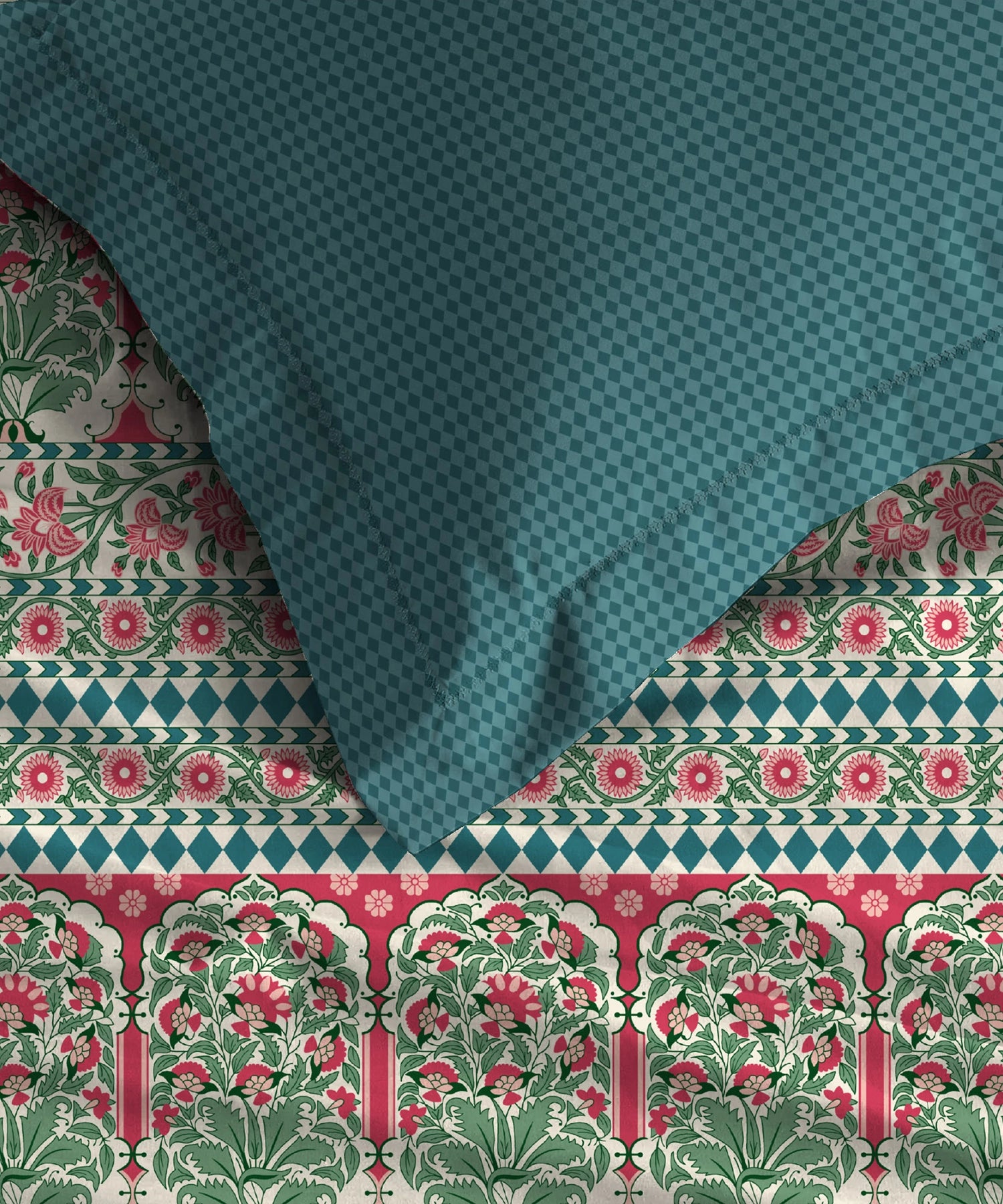Home Essential Royal Bloom Queen Bedsheet Set, Rosario Teal| 144TC Cotton| 2 Pillow Covers