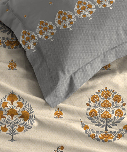 Home Essential Royal Bloom Queen Bedsheet Set, Lindon Grey| 144TC Cotton| 2 Pillow Covers