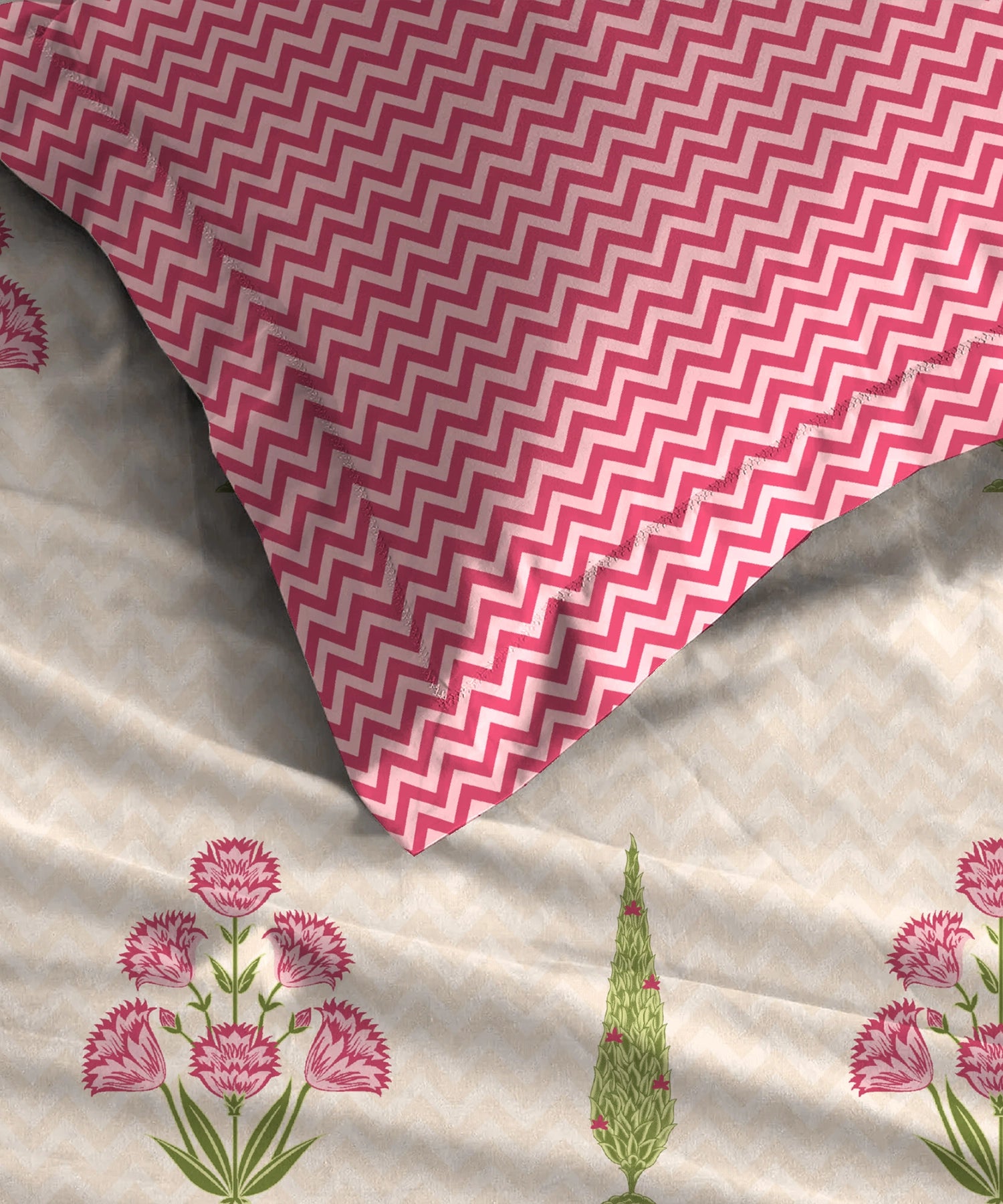 Home Essential Royal Bloom Queen Bedsheet Set, Raya Pink| 144TC Cotton| 2 Pillow Covers