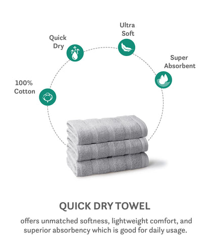 Quick Dry 3 Pc Face Towel, Charcoal Grey|400 GSM Cotton