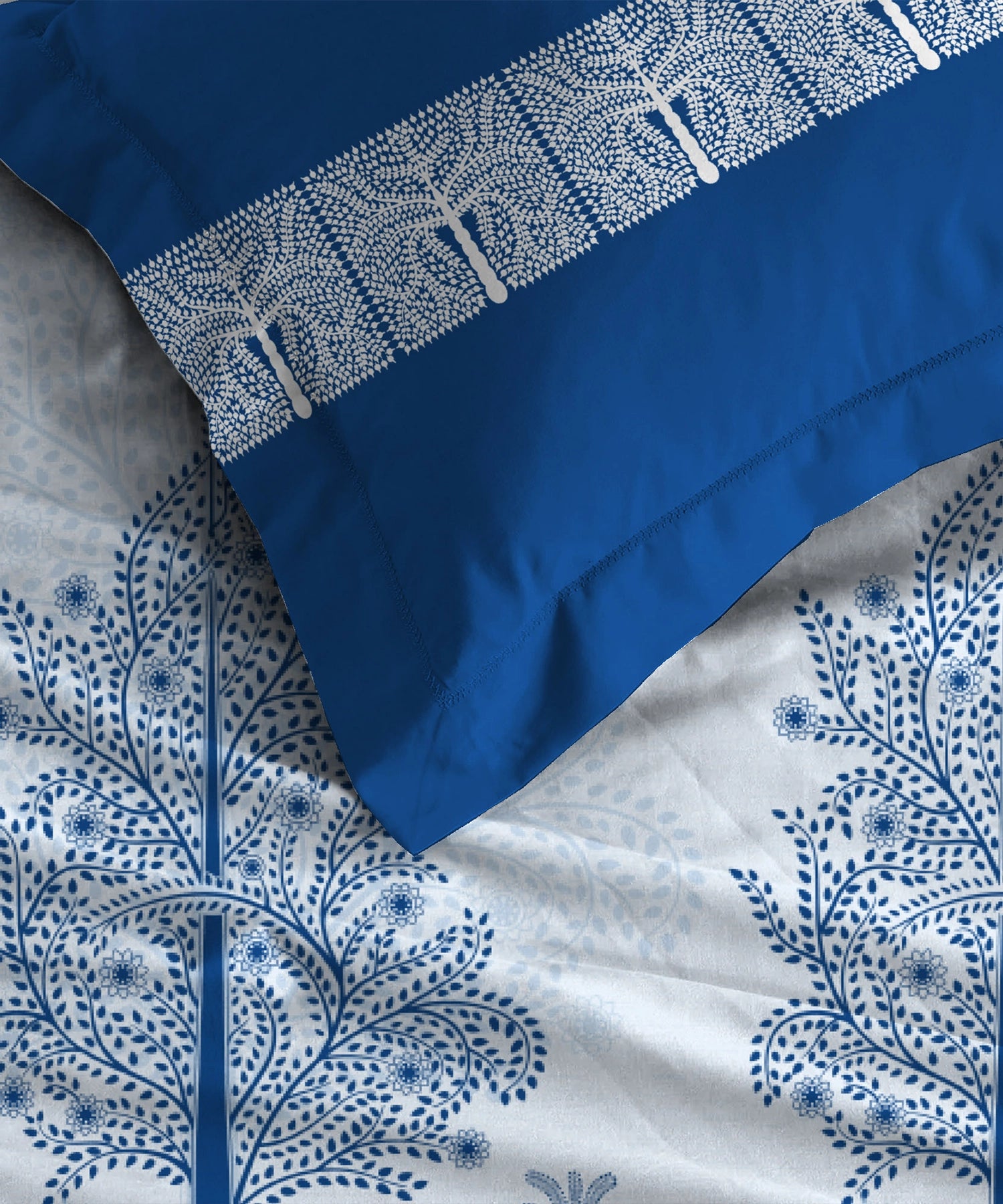 Classic Prakriti King Bedsheet Set, Neelgiri|210 TC Cotton|2 Pillow Covers