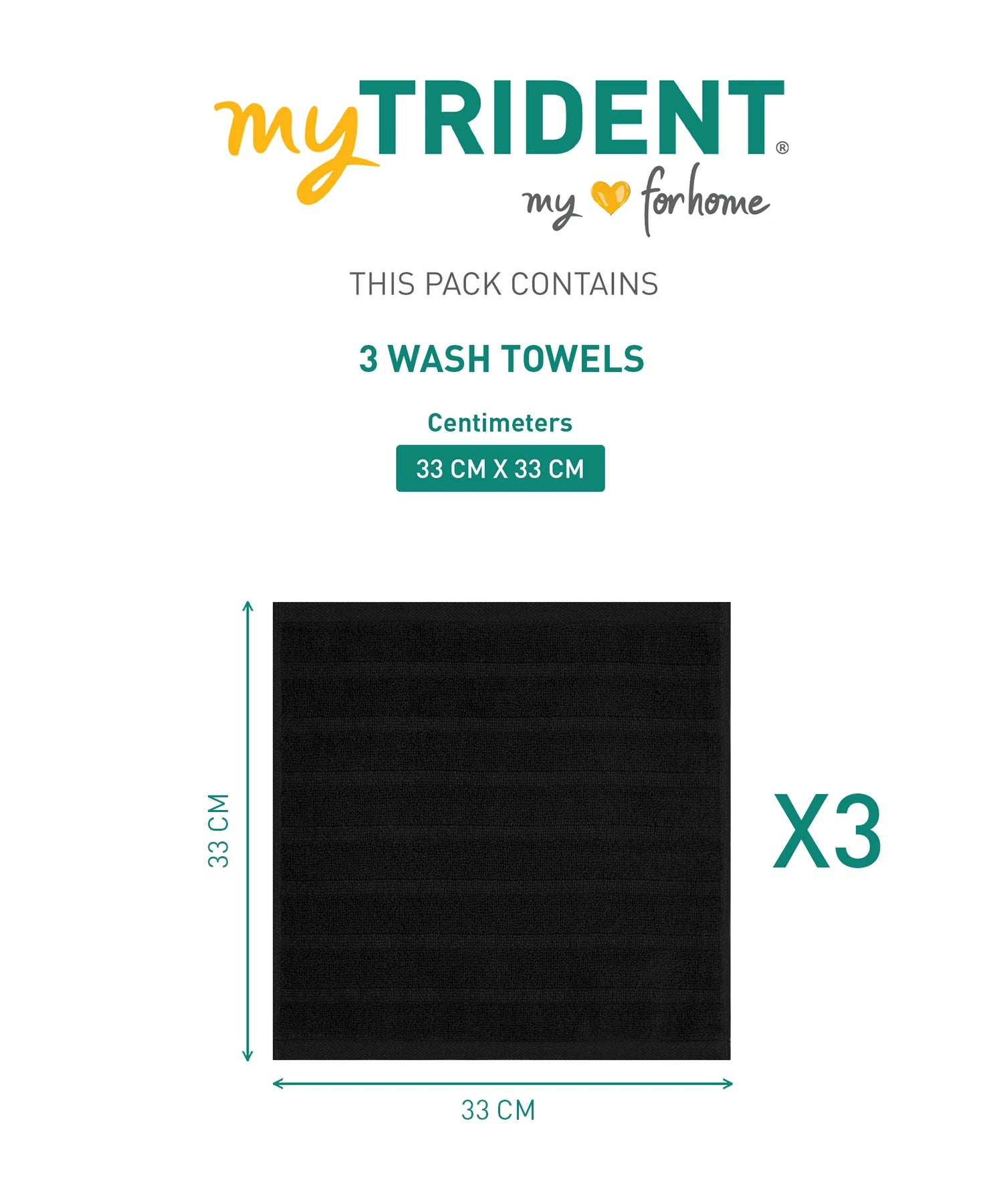 Quick Dry 3 Pc Wash Towel, Black|400 GSM Cotton