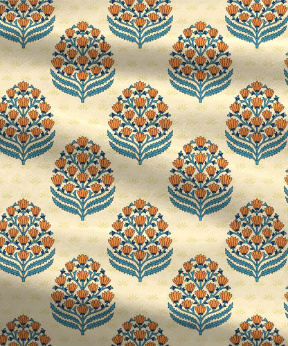 Home Essential Royal Bloom Queen Bedsheet Set, Dhalia Orange| 144TC Cotton| 2 Pillow Covers