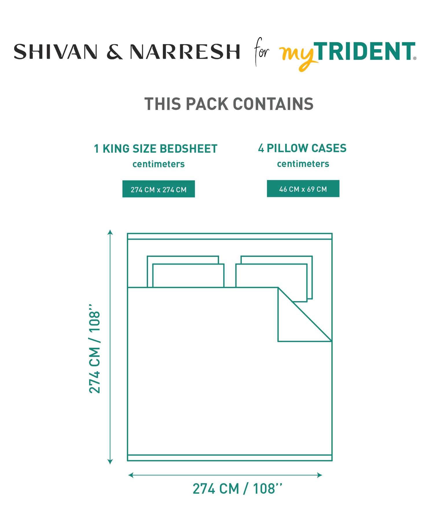 Shivan & Narresh for myTrident King Bedsheet with 4 pillow covers, 400TC, MORNING CALM