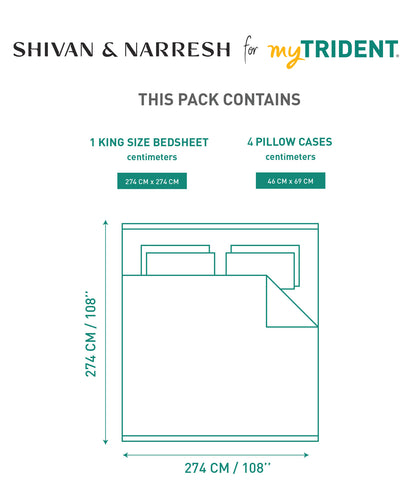 Shivan & Narresh for myTrident King Bedsheet with 4 pillow covers, 400TC, MORNING CALM