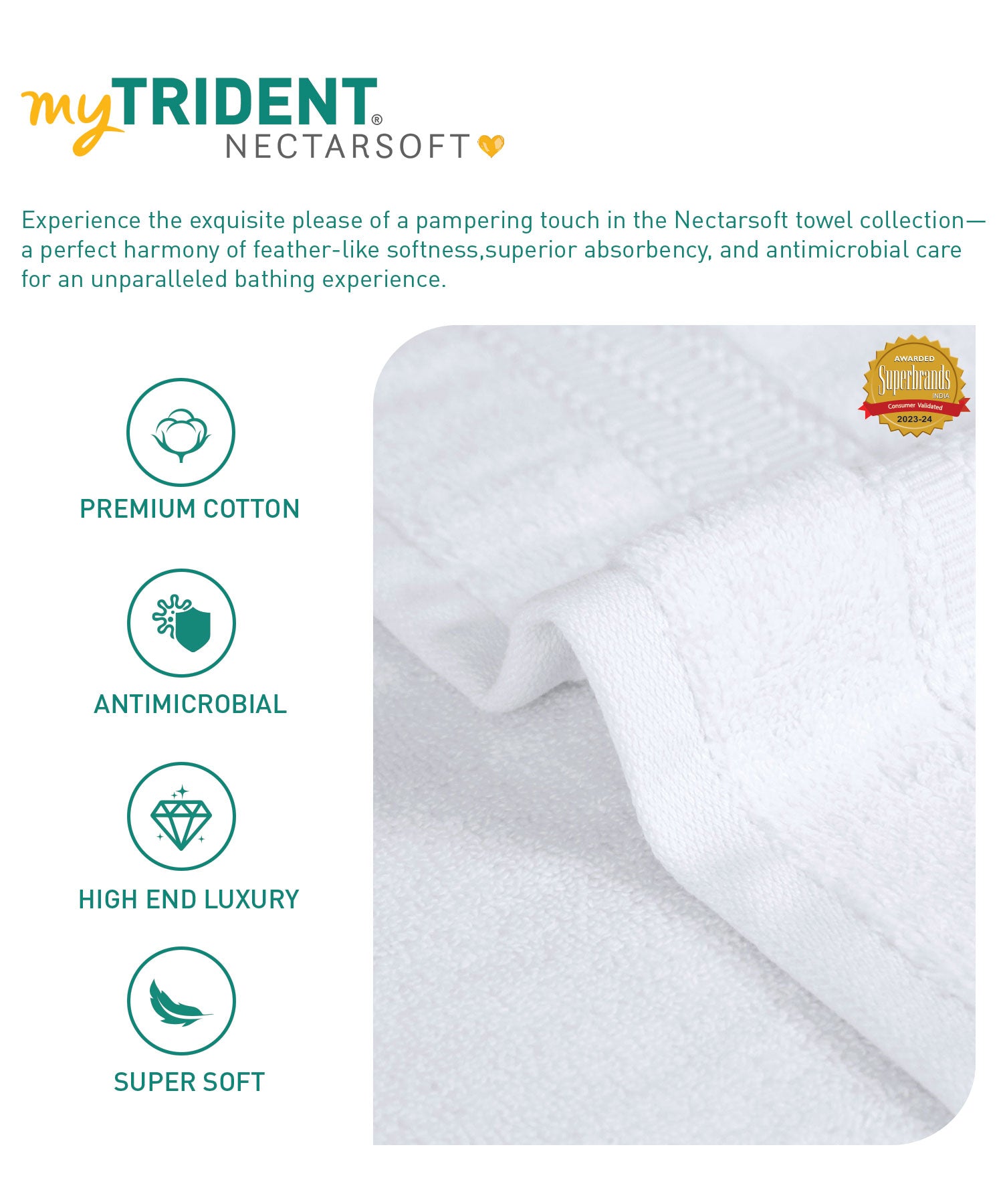 Nectarsoft 3 Pc Face Towel,625 Gsm , High End Luxury,Antimicrobial,Premium Cotton, Delica White