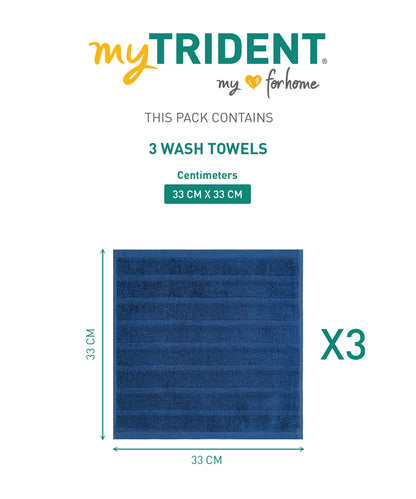 Quick Dry 3 Pc Wash Towel, Navy Blue|400 GSM Cotton
