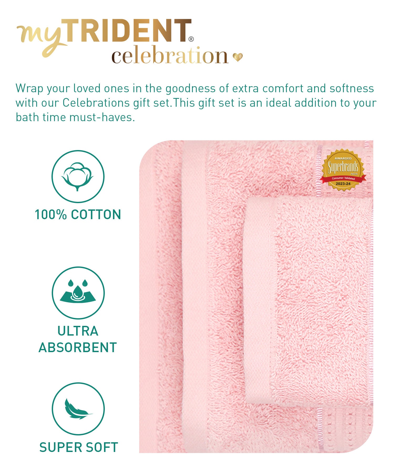 Celebration Powder Pink 4Pc Set Towel Gift Set, 450 Gsm, 100% Cotton, Solid