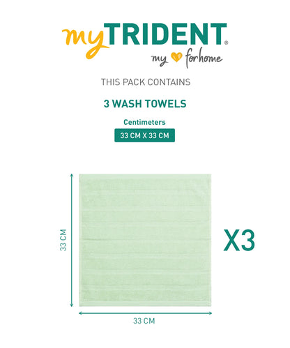 Quick Dry 3 Pc Wash Towel, Sage|400 GSM Cotton