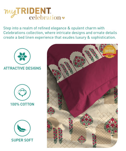 Celebration Queen Bedsheet Set, Ruhani Majenta | 144 TC Cotton| 2 Pillow Covers