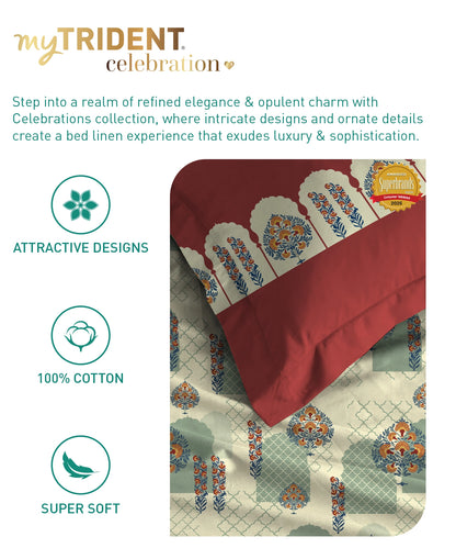 Celebration Queen Bedsheet Set, Ruhani Orange | 144 TC Cotton| 2 Pillow Covers
