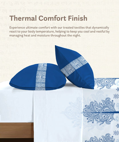 Classic Prakriti King Bedsheet Set, Neelgiri|210 TC Cotton|2 Pillow Covers