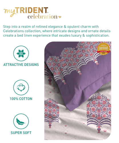 Celebration Queen Bedsheet Set, Saanjh Purple | 144 TC Cotton| 2 Pillow Covers