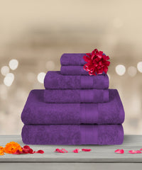 Soft Comfort 6Pc Towel Set, Plum|509 GSM Cotton|Air Rich Technology