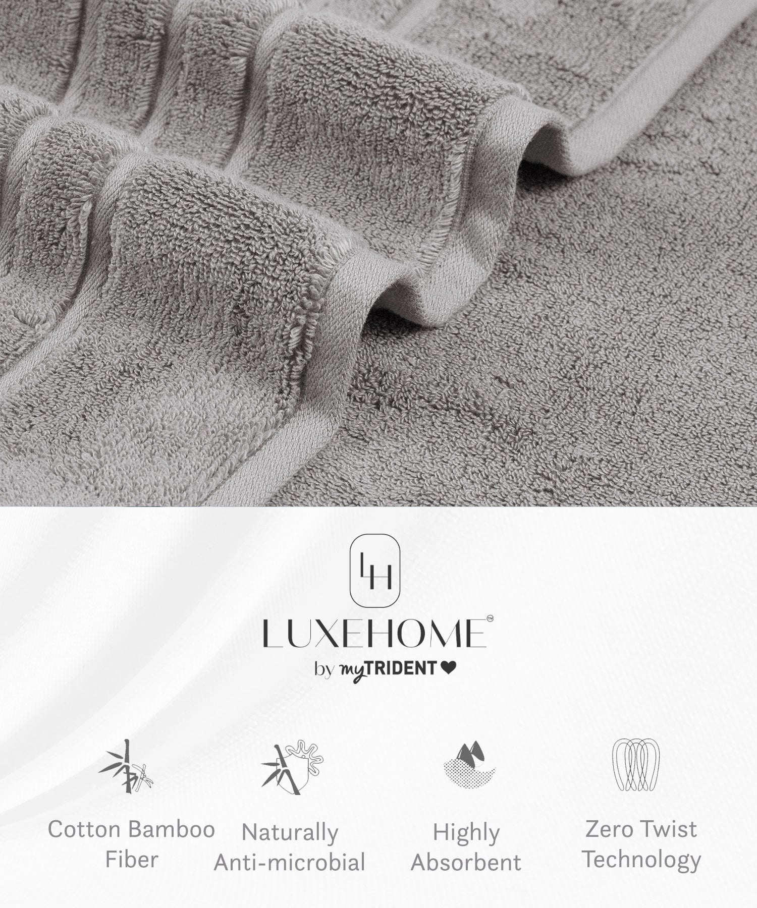 Luxe Home 2Pc Face Towel, Charcoal| 600 GSM Cotton Bamboo