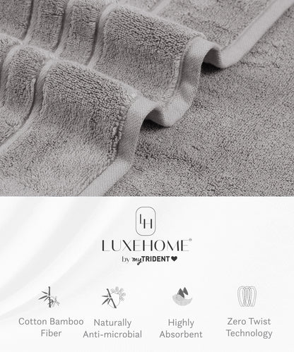 Luxe Home 2Pc Face Towel, Charcoal| 600 GSM Cotton Bamboo