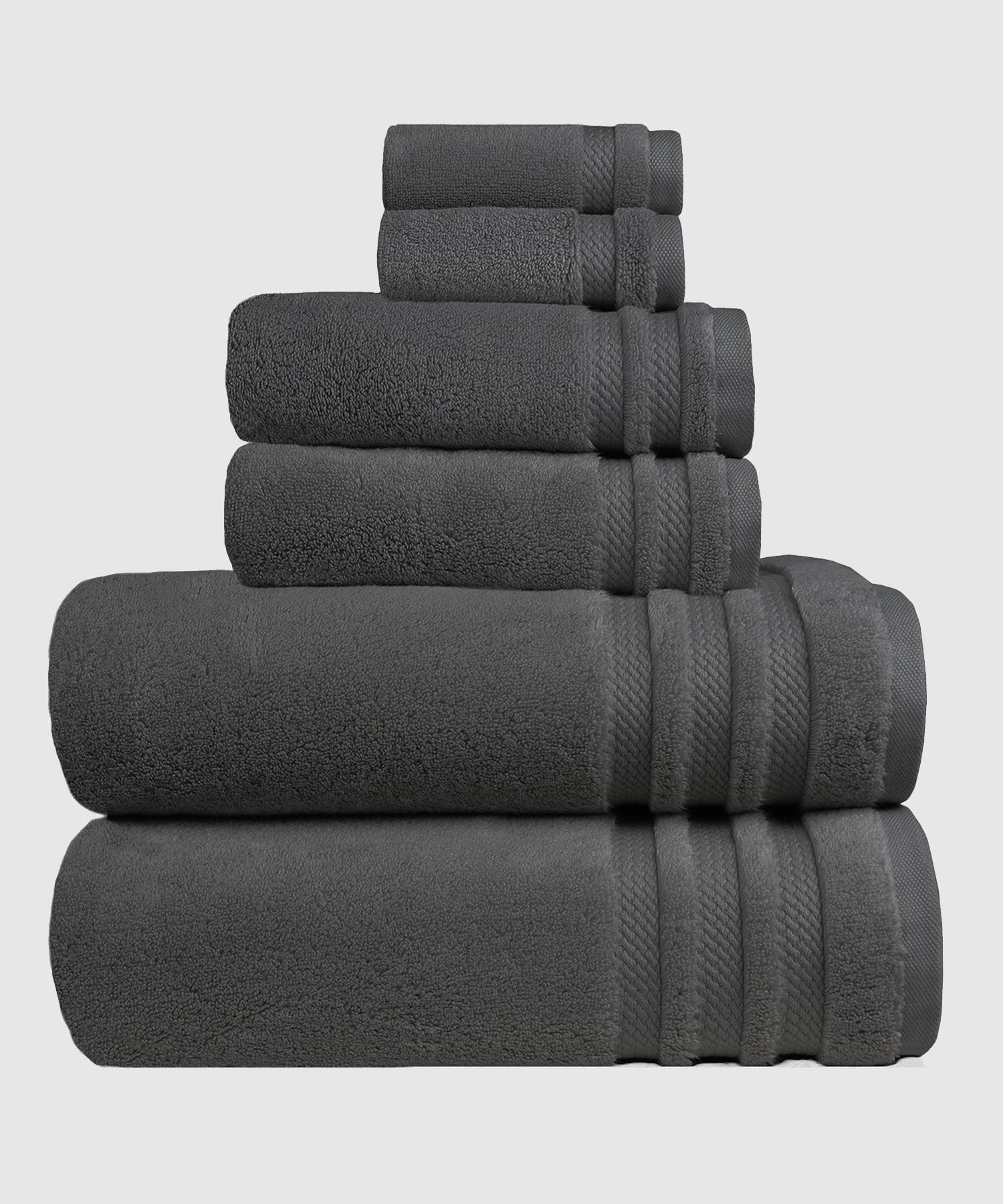 Luxury 6 Pc Towel set, 625 GSM, Antimicrobial, Premium Cotton, Charcoal