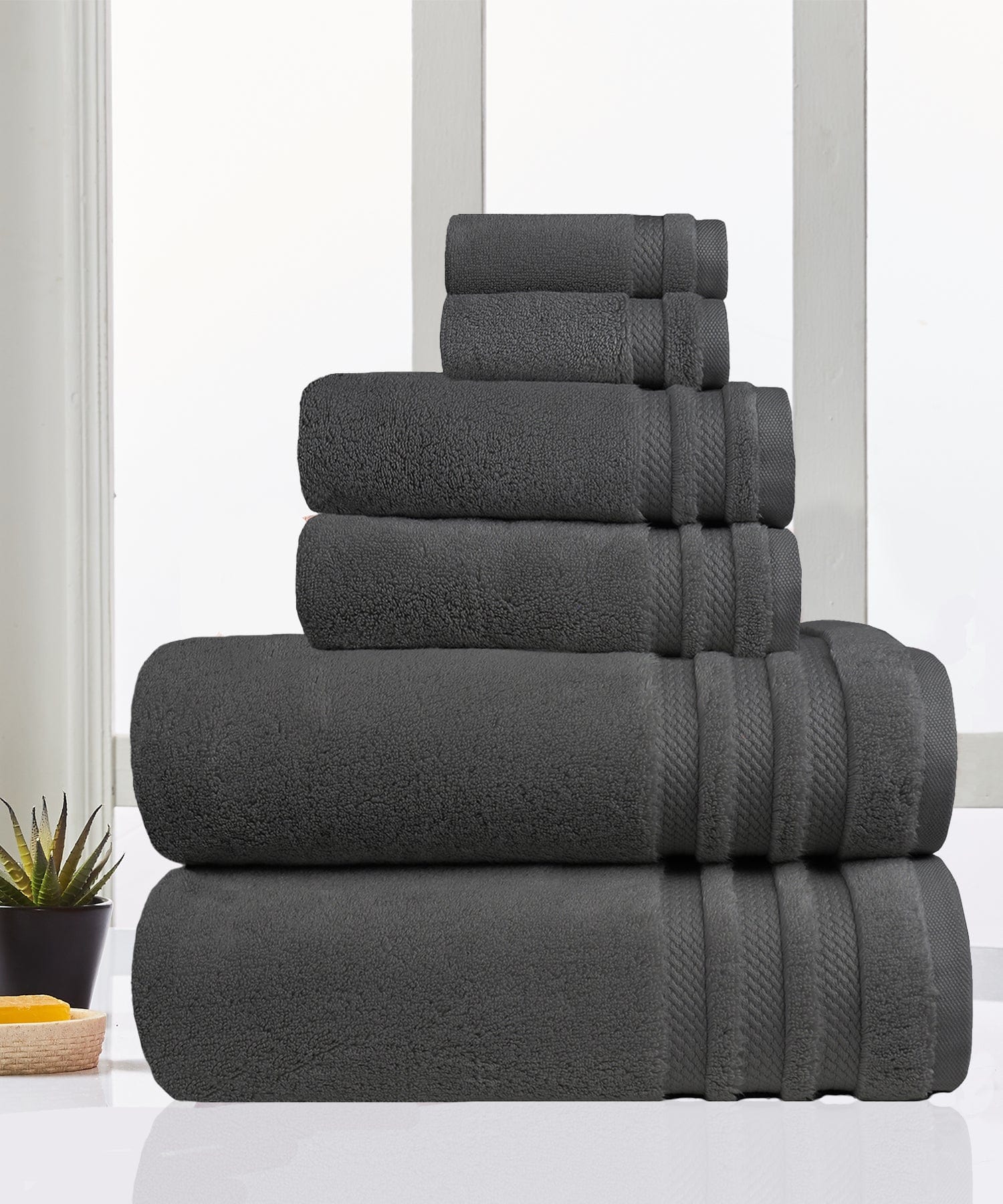 Luxury 6 Pc Towel set, 625 GSM, Antimicrobial, Premium Cotton, Charcoal