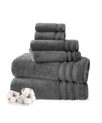 Luxury 6 PC Towel Set, Charcoal|625 GSM Cotton|Anti Microbial