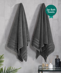 Luxury 2 PC Bath Towel Set, Charcoal|625 GSM Cotton|Anti Microbial