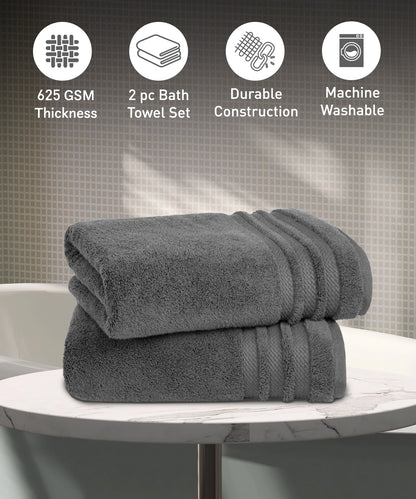 Luxury 2 PC Bath Towel Set, Charcoal