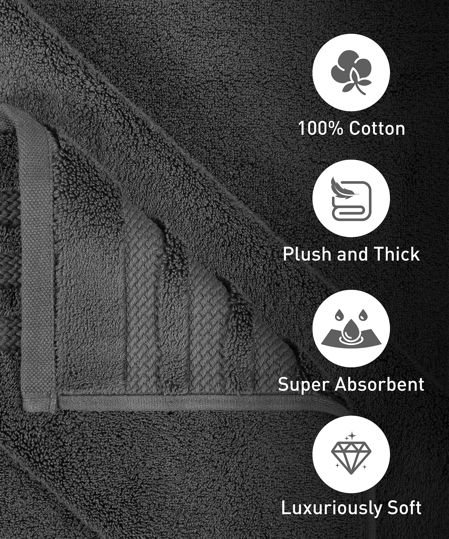 Luxury 2 PC Bath Towel Set, Charcoal